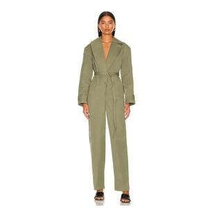 L'Academie Womens L Green Kaleena Belted Open Front Casual Jumpsuit Chic Resorts